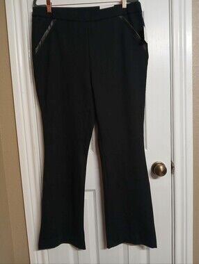 🖤RAFAELLA Black Women's Dress Pants with Faux-Leather Trim - SIZE 16